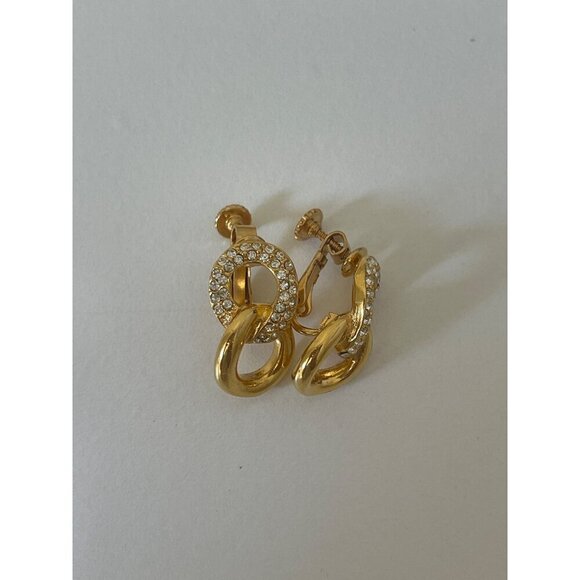 Napier Vintage Clip On Earrings, Gold Tone & Rhinestone, Link, Infinity … - Picture 6 of 6